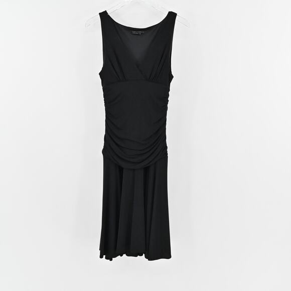 BCBGMAXAZRIA Dress Size M Black Sleeveless VNeck Ruched Drape Stretch Drop Waist - Picture 2 of 12